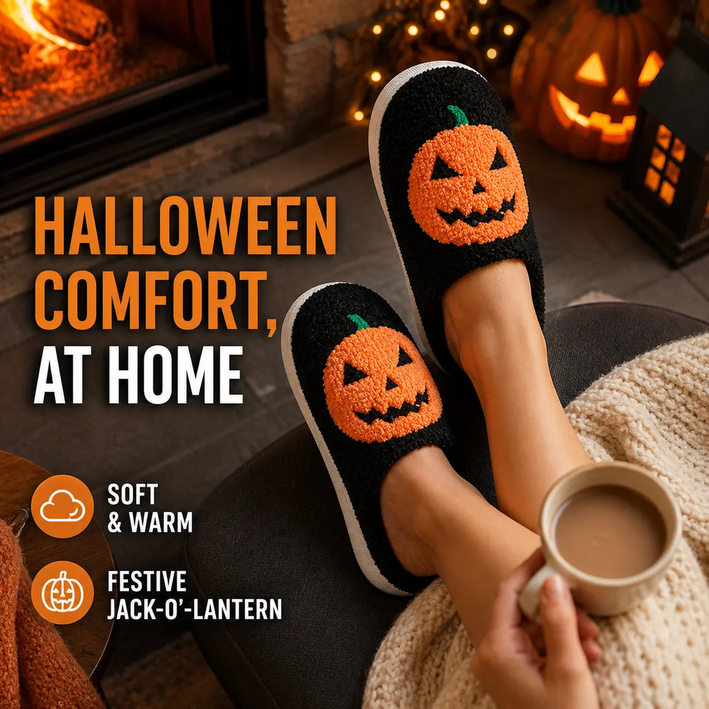 Cozy Jack-O'-Lantern Plush House Slippers