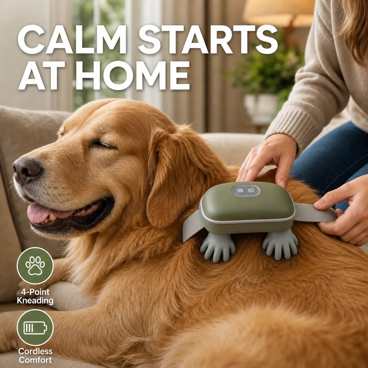 Cordless 4-Point Pet Back Massager with Adjustable Strap
