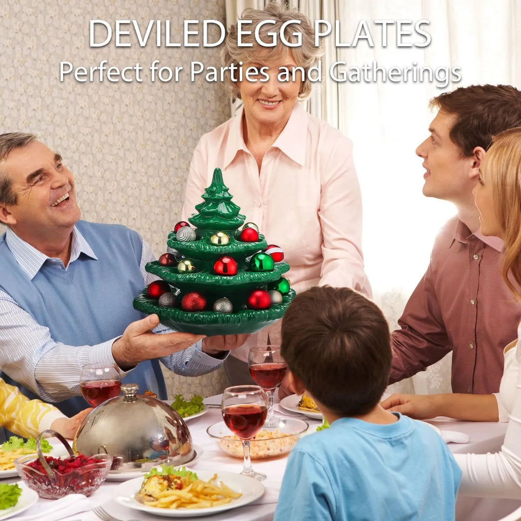 🎄 4-Tier Christmas Tree Shaped Deviled Egg Tray – Holds 26 Slots, Stackable Ceramic Serving Platter 🎄