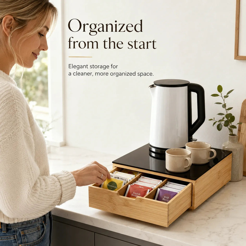 🌿Bamboo Drawer-Style Tea & Coffee Organizer