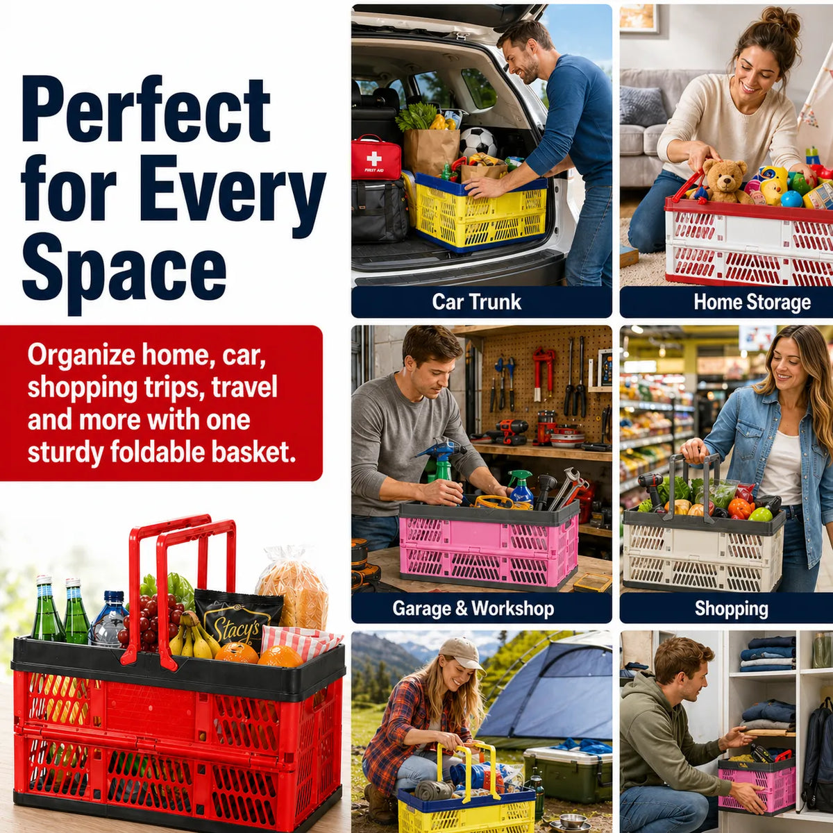 Collapsible Storage Basket – Foldable, Large Capacity, Heavy-Duty PP Plastic