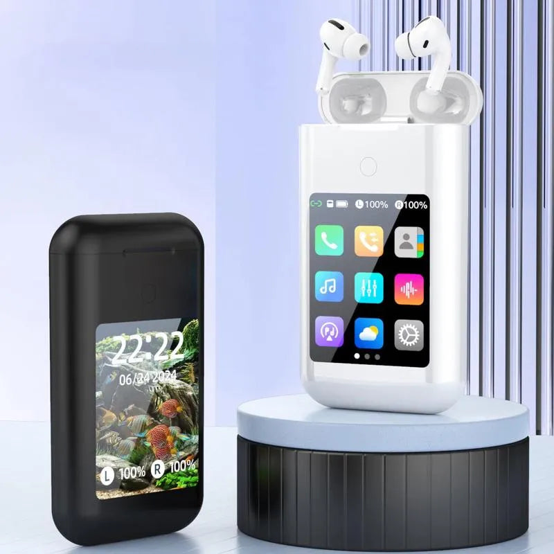 Wireless Earbuds with 2.8" Touchscreen & Power Bank – Music, Power & Entertainment in One