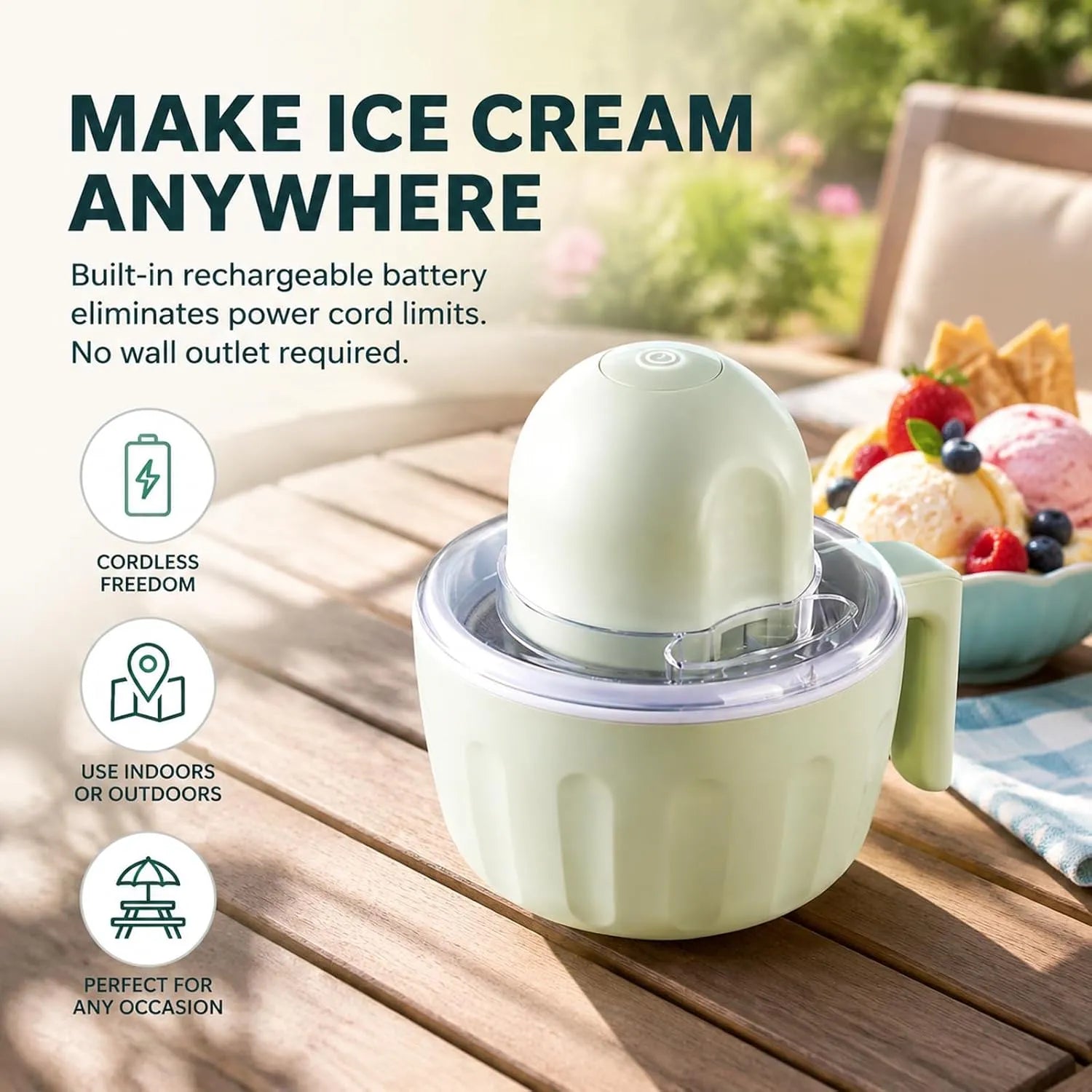 Rechargeable One-Touch Ice Cream Maker