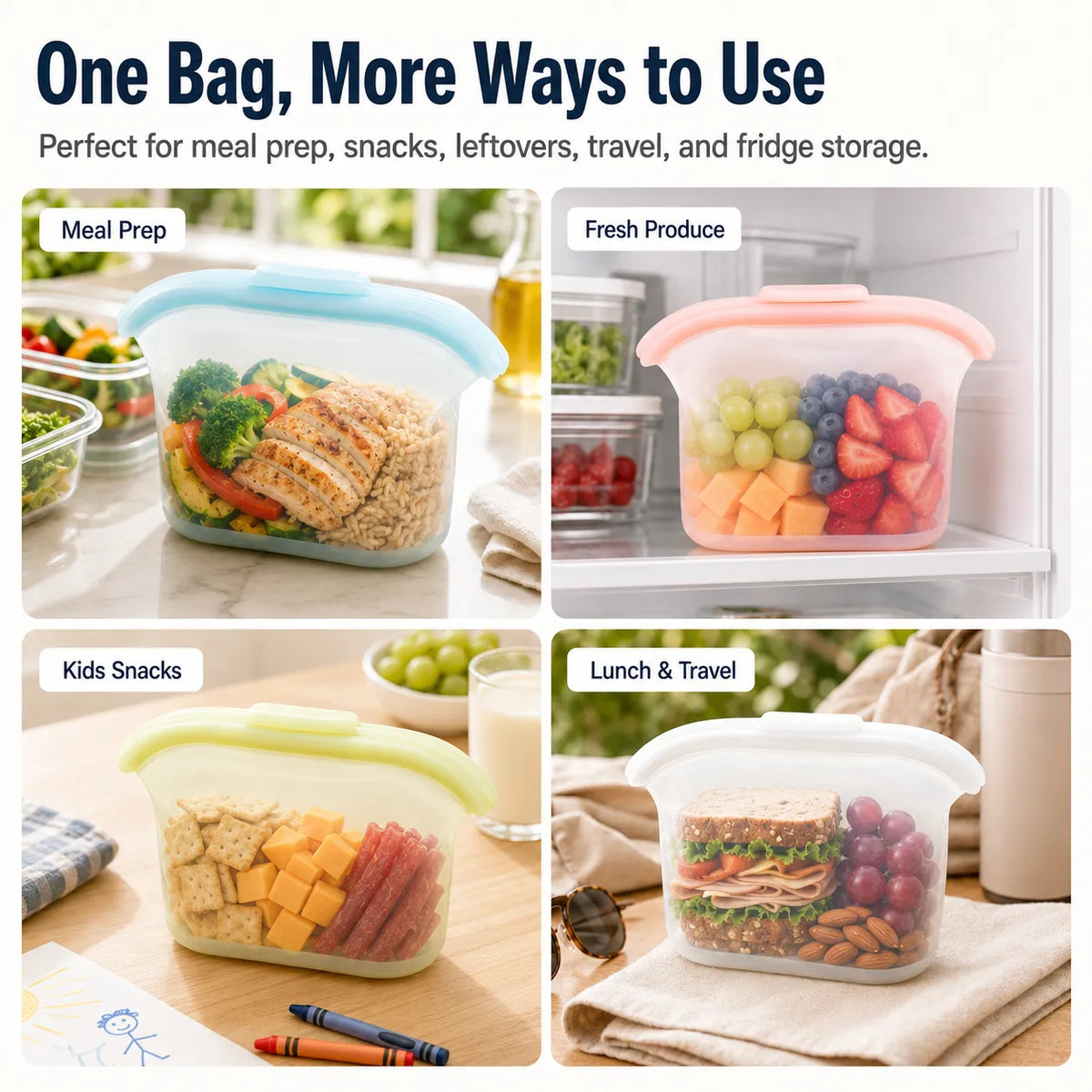 🏠Healthy silicone resealable storage bag🍴