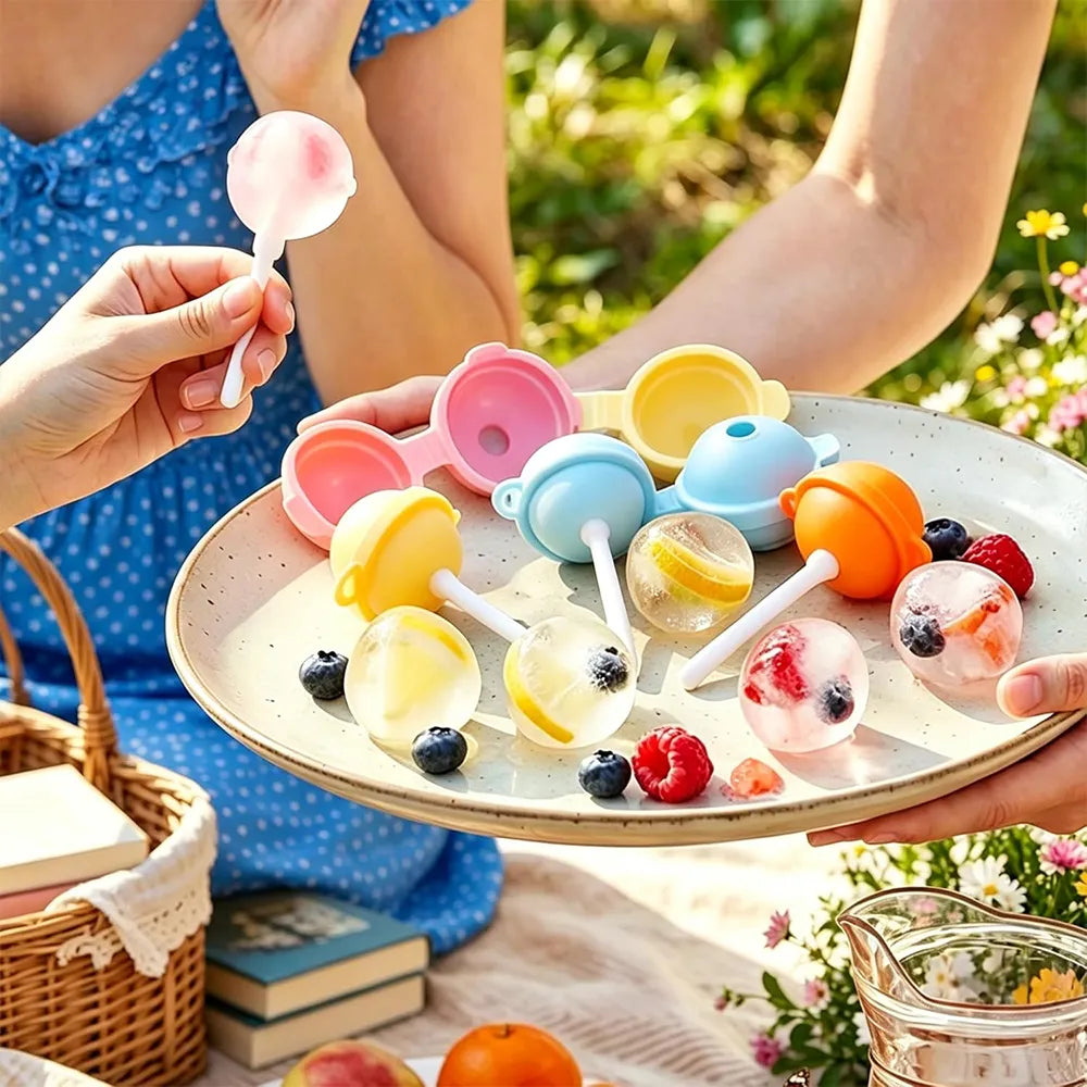 🍭 Silicone Lollipop Ice Cream Mold Set – DIY Reusable Popsicle Maker
