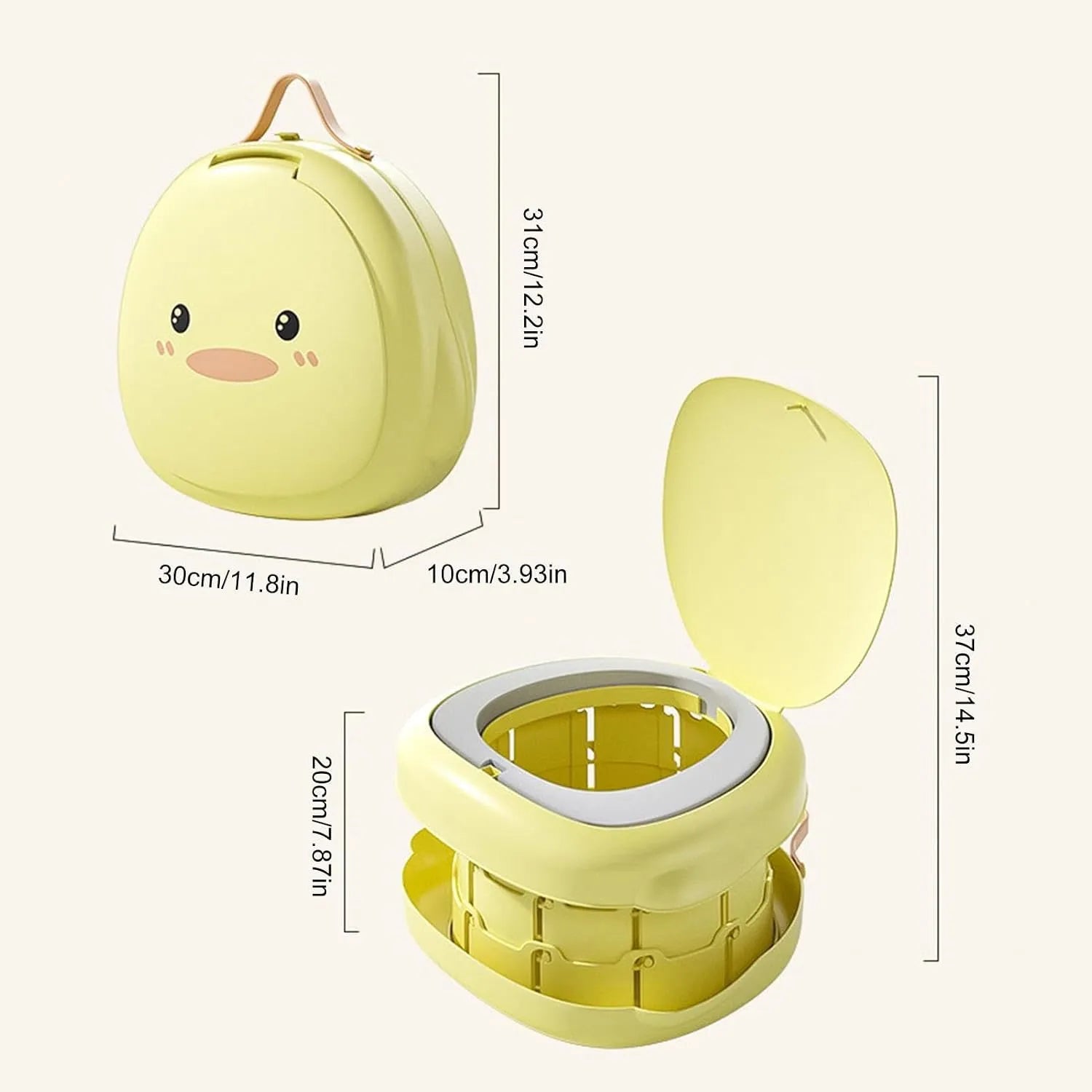 Folded and open dimensions of the portable kids travel potty in inches