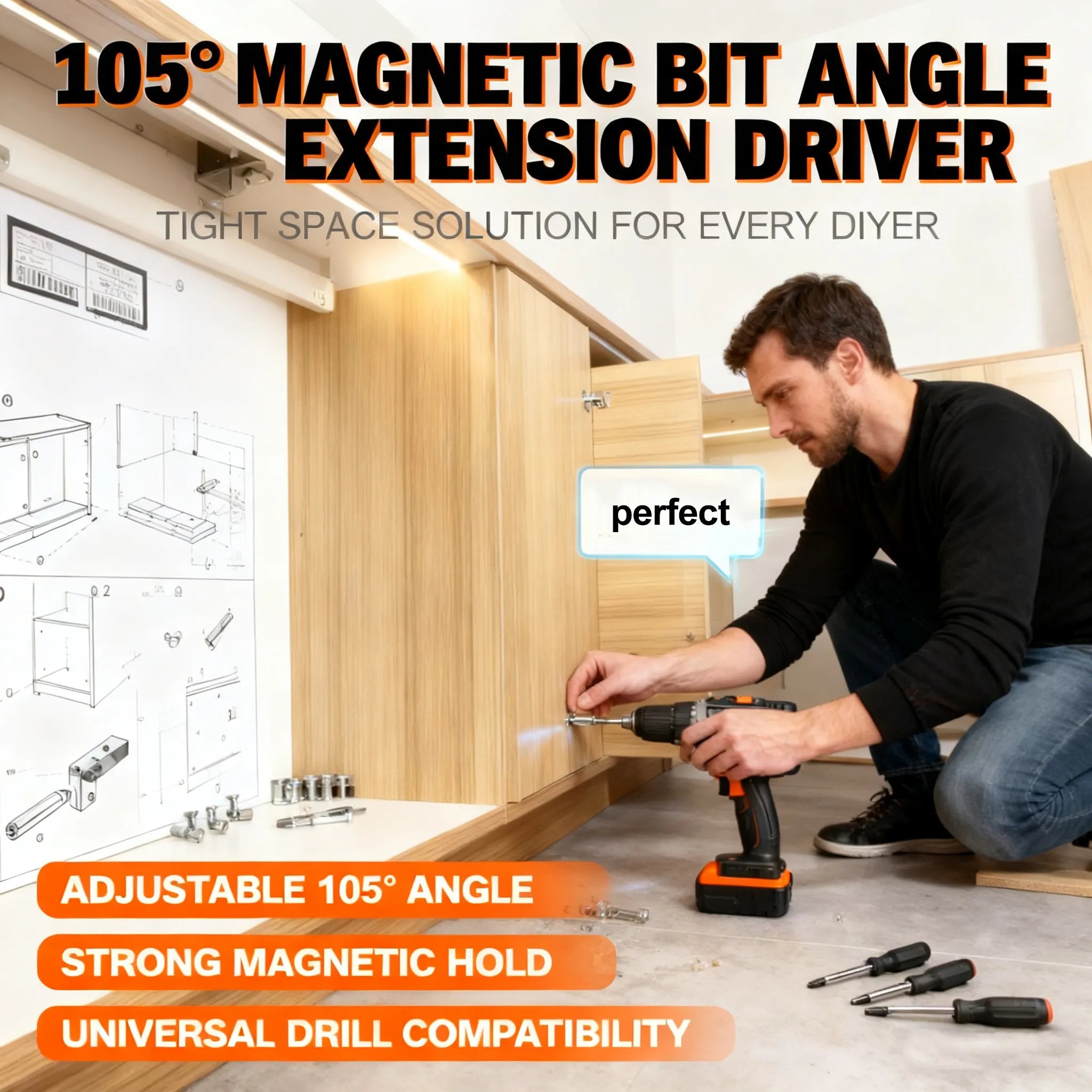 🔧 105° Magnetic Bit Angle Extension Driver