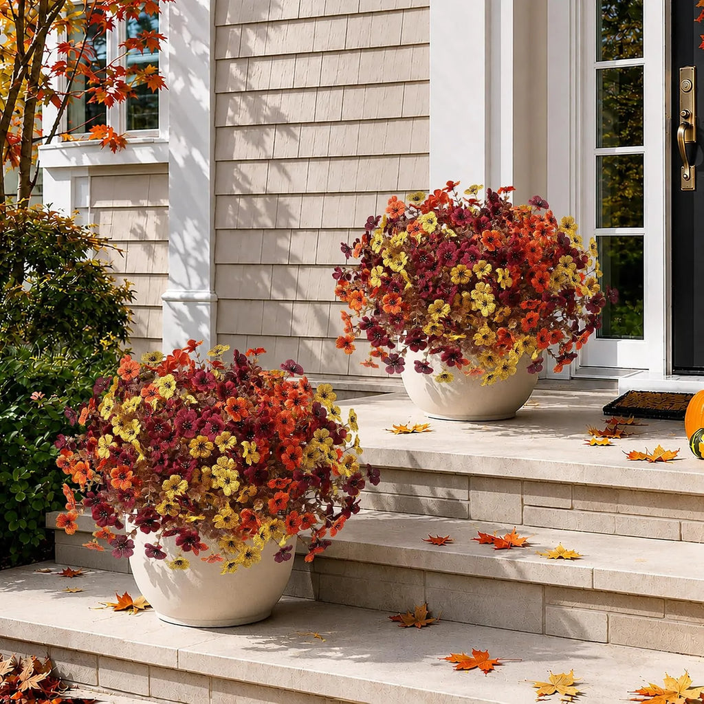 Artificial Fall Violet Flowers for Outdoor Planters – Flexible UV-Resistant Faux Stems