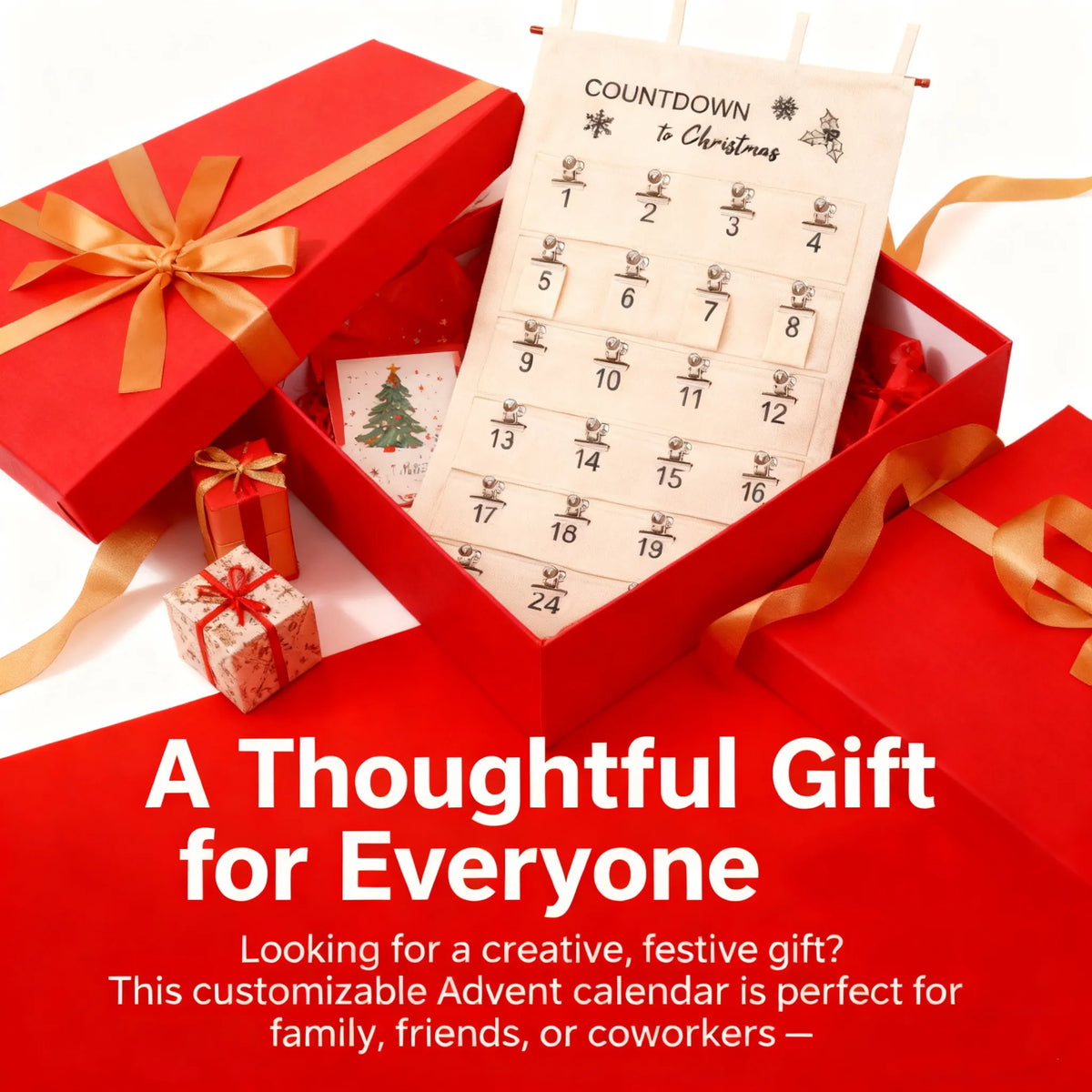 🎄 Christmas Advent Calendar with Clips – 24 Pockets Portable Hanging Bag