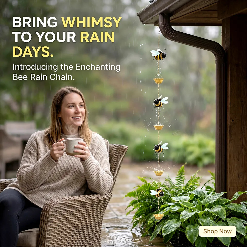 🐝 Whimsical Bee Rain Chain Decor – Hanging Bee Cup Rain Catcher for Gutters & Garden Décor