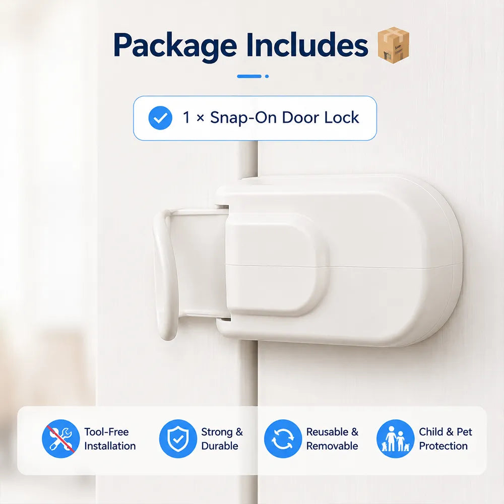 The Snap-On Door Lock Kids Can't Reach or Defeat – No Tools or Adhesives Required