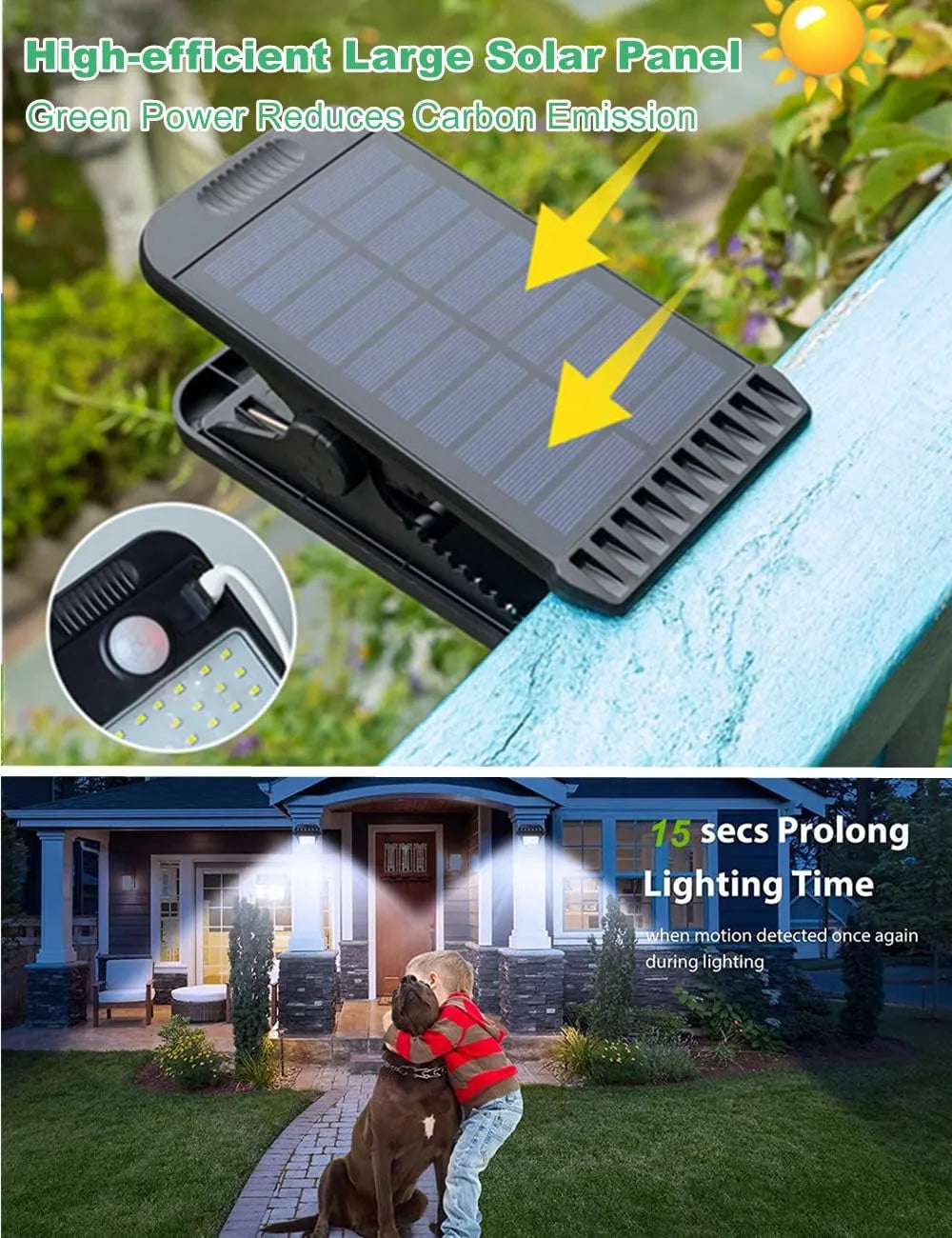 Solar-Powered Clip-On LED Security Light with Motion Sensor