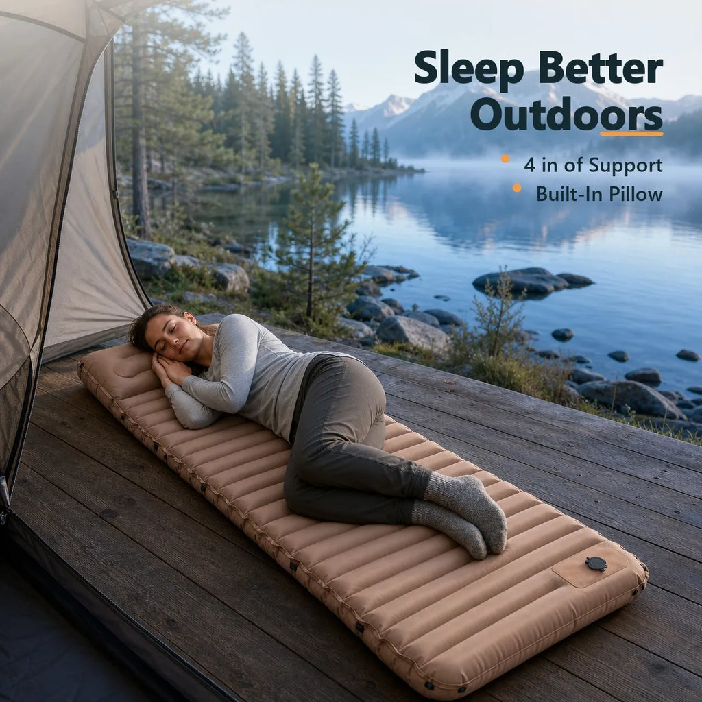Ultralight 4-Inch Camping Mattress with Built-In Foot Pump