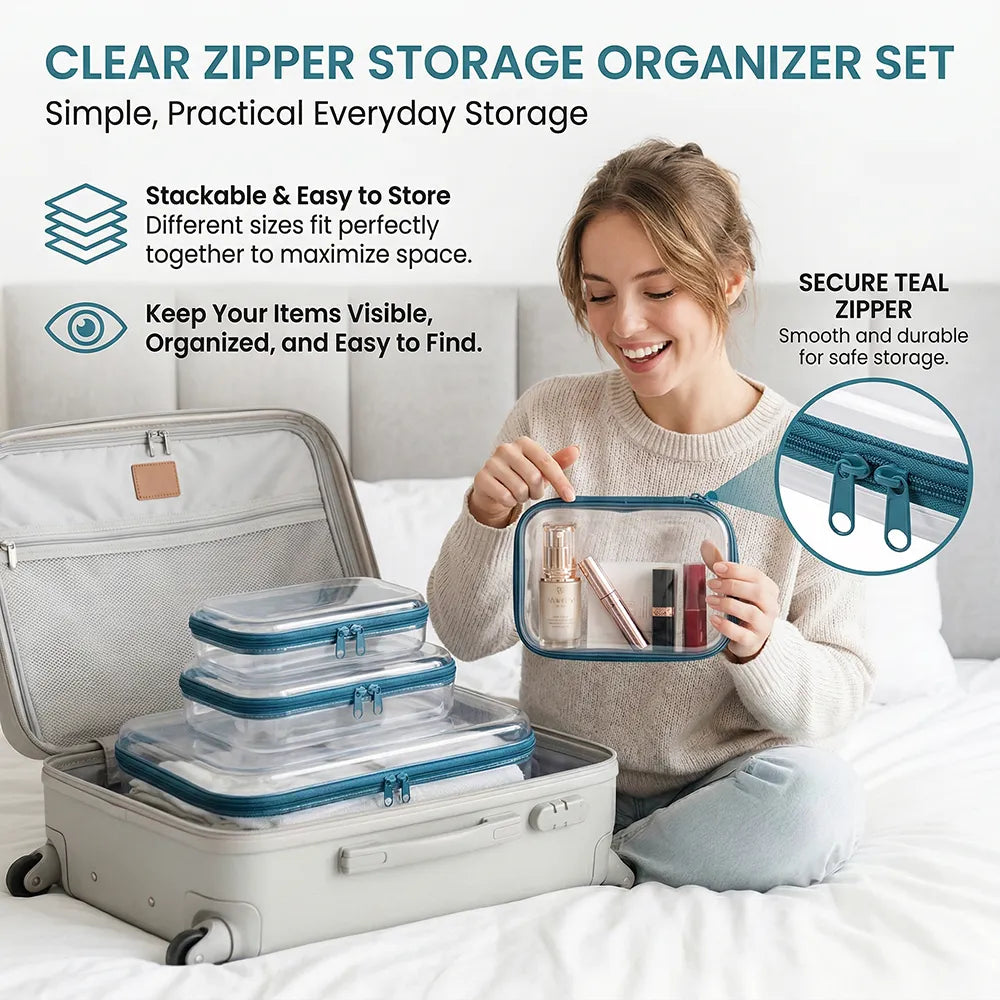 🧳 Clear Zipper Storage Organizer Set – Simple, Practical Everyday Storage