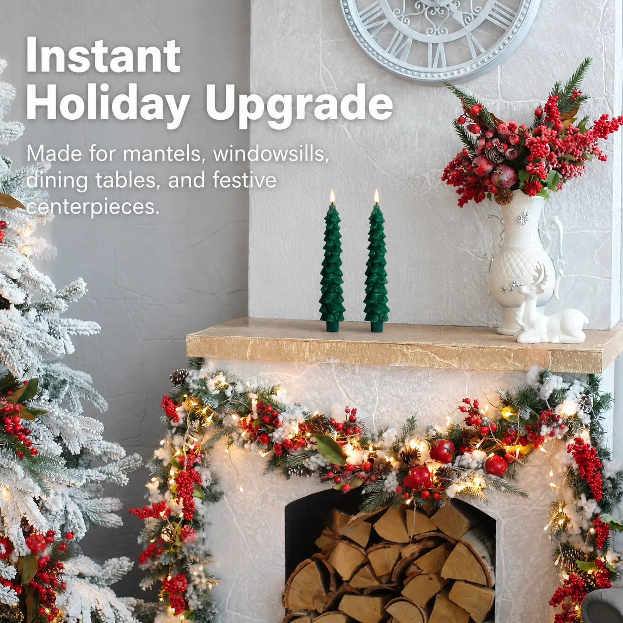 Remote-Controlled Real-Wax Christmas Tree Candles – 2-Piece Set