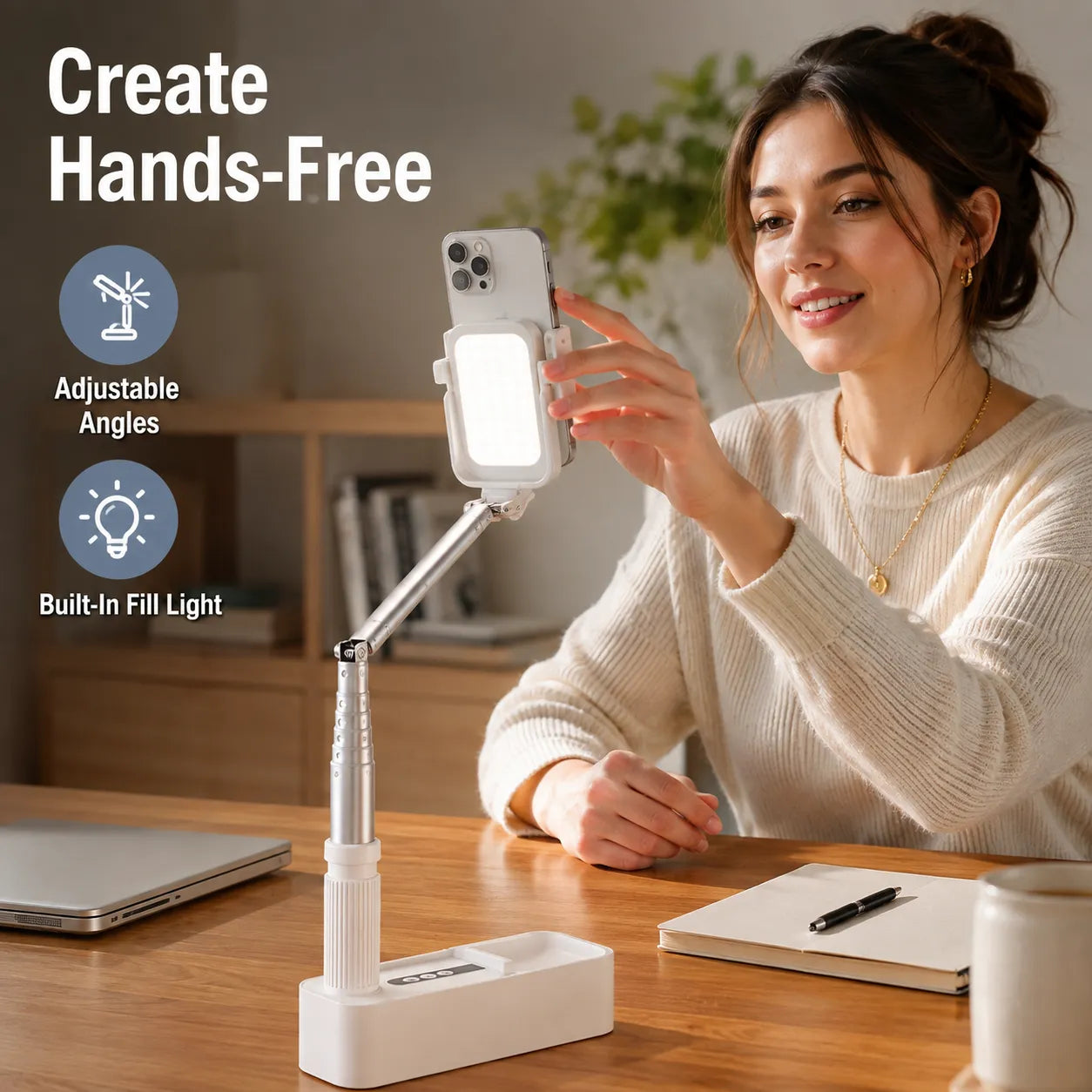 FlexView Foldable Phone Stand with Fill Light
