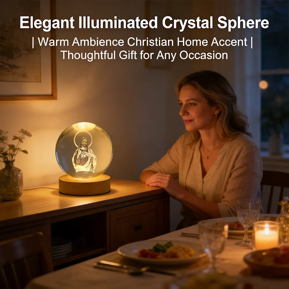 ✝️ Crystal Ball Night Light with Wooden Base