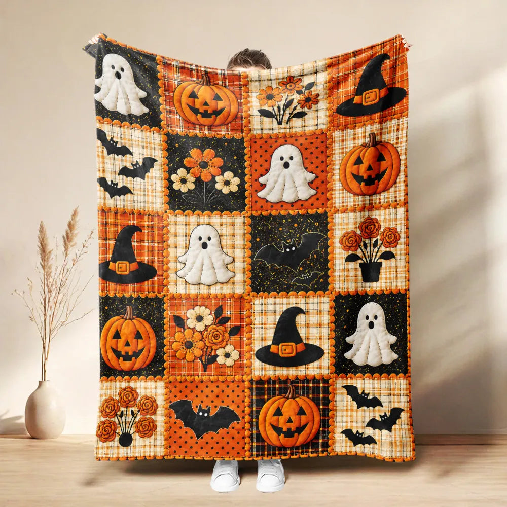 Spooky Patchwork Cozy Flannel Throw