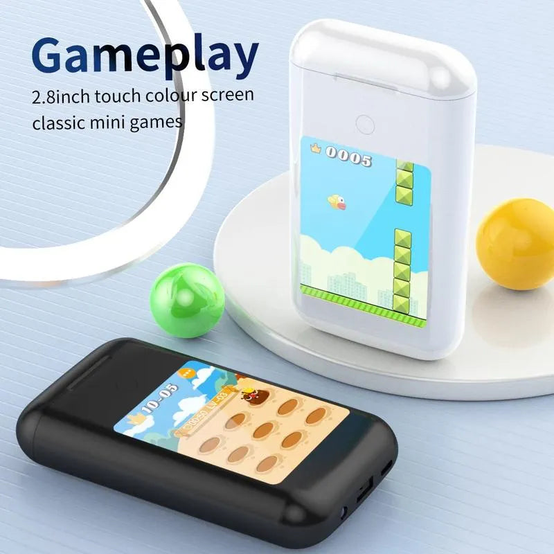 Wireless Earbuds with 2.8" Touchscreen & Power Bank – Music, Power & Entertainment in One