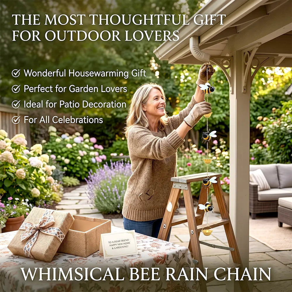 🐝 Whimsical Bee Rain Chain Decor – Hanging Bee Cup Rain Catcher for Gutters & Garden Décor