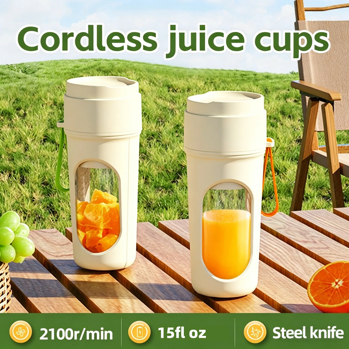 🍓Smoothie Blender – 15fl oz Portable Type-C Rechargeable Blender