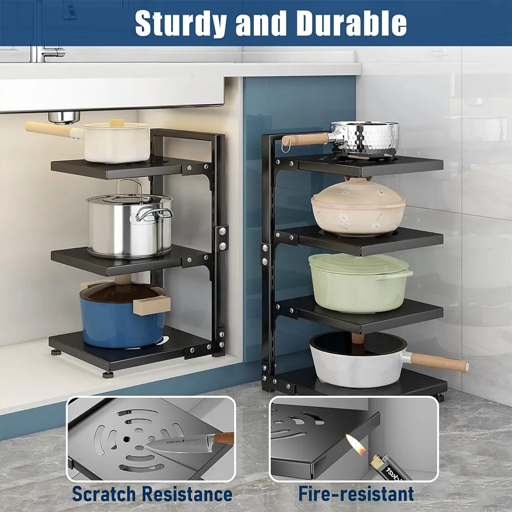 😃3-Tier & 5-Tier Carbon Steel Storage Rack for Pots, Pans, Lids & Cookware