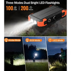 20000mAh Solar Power Bank with Wireless Charging, Dual Flashlights, Laser Pointer & 7-Device Output – Waterproof & Shockproof for Outdoor Use