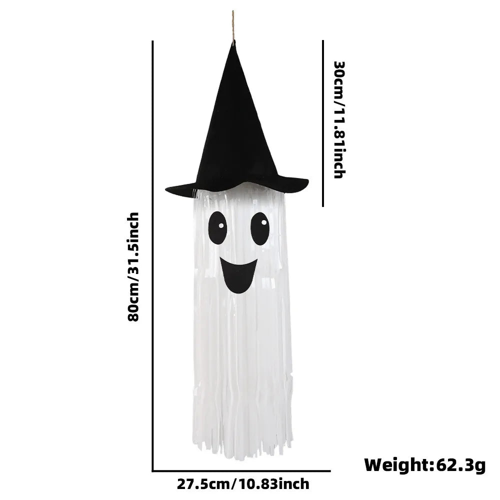 31.5-Inch Light-Up Tassel Ghost Witch Hat Halloween Decoration