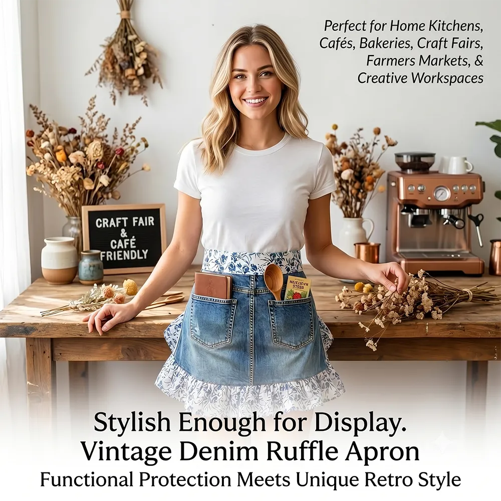 👖 Vintage Denim Ruffle Apron