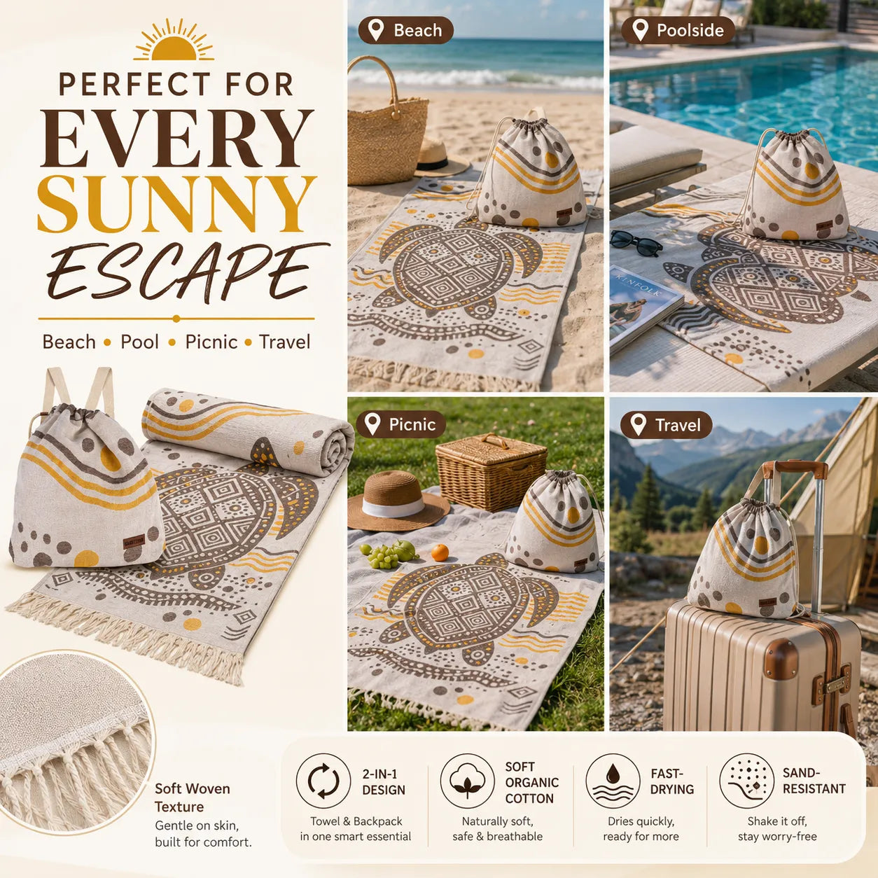 🐢 2-in-1 Towel Bag🎁