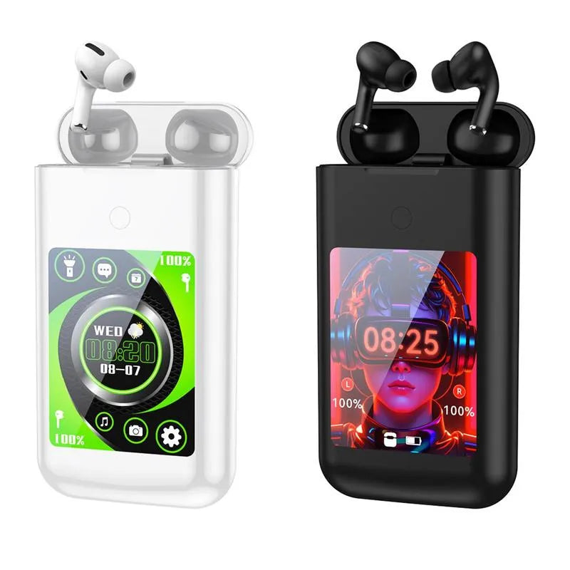 Wireless Earbuds with 2.8" Touchscreen & Power Bank – Music, Power & Entertainment in One