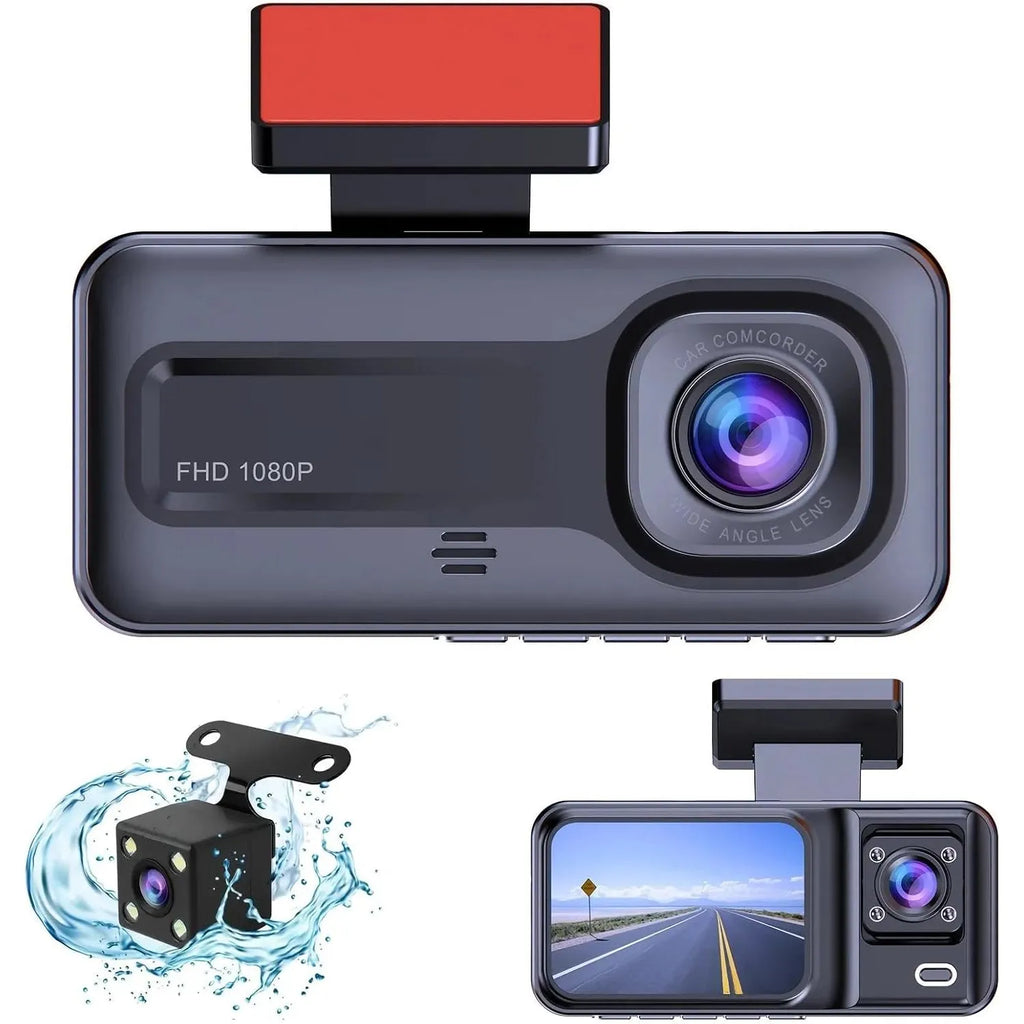 Three-Channel 1080P WiFi Dash Cam with Front, Cabin & Rear Recording