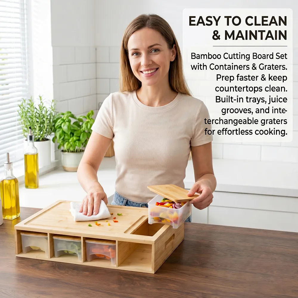 Bamboo Cutting Board Set with Containers & Graters