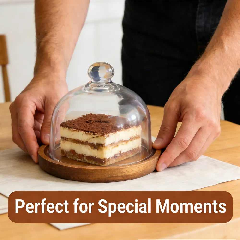 🍰 Mini Glass Dessert Dome with Wooden Base