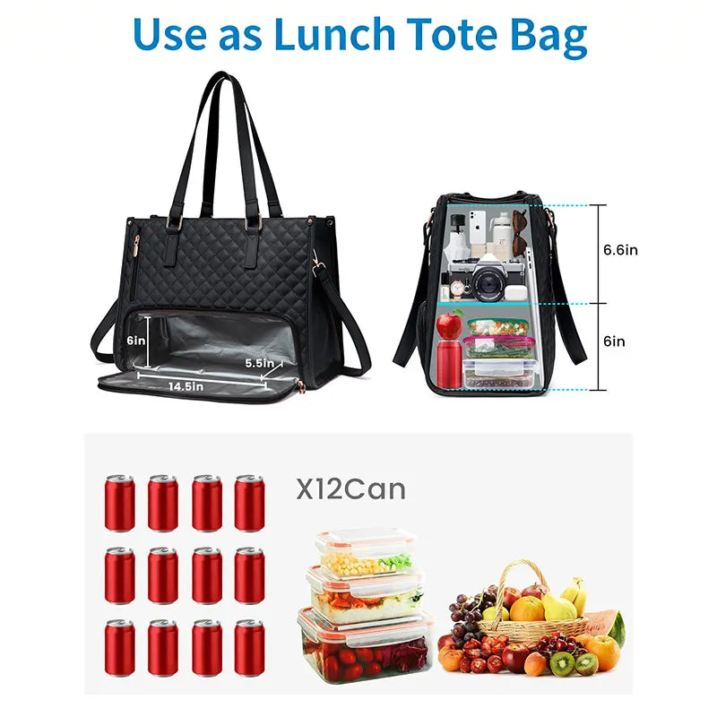 🖤Large capacity insulated handbag, can hold a laptop and lunchbox