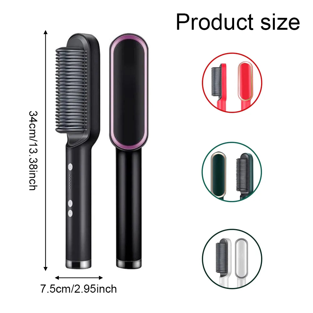 ✨ 2-In-1 Negative Ion Hair Straightener Brush