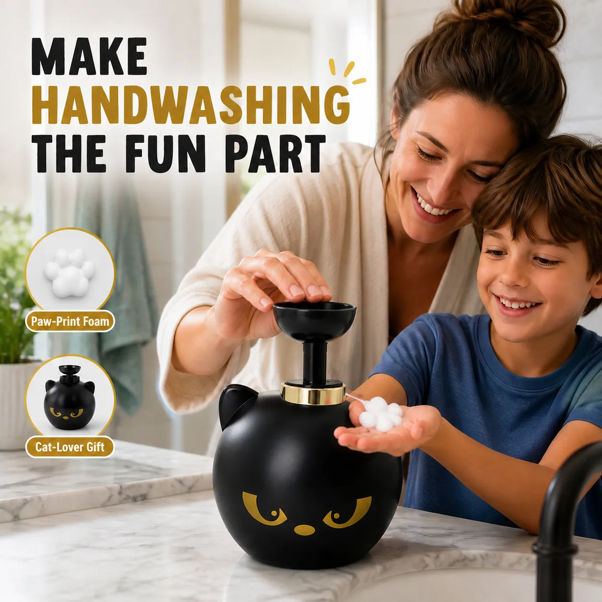 Cat Paw Foam Soap Dispenser – Refillable Black Kitty Pump