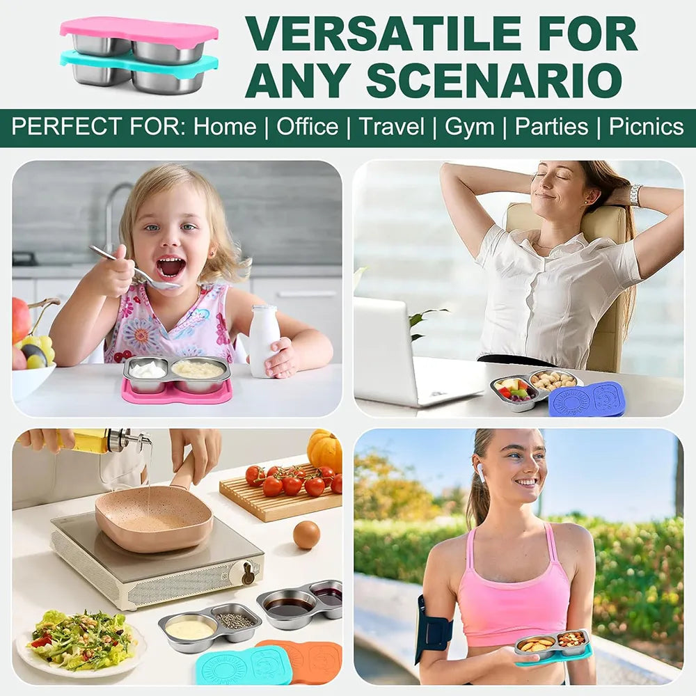 🥗 Double-Compartment Stainless Steel Snack Containers (Pack of 4)