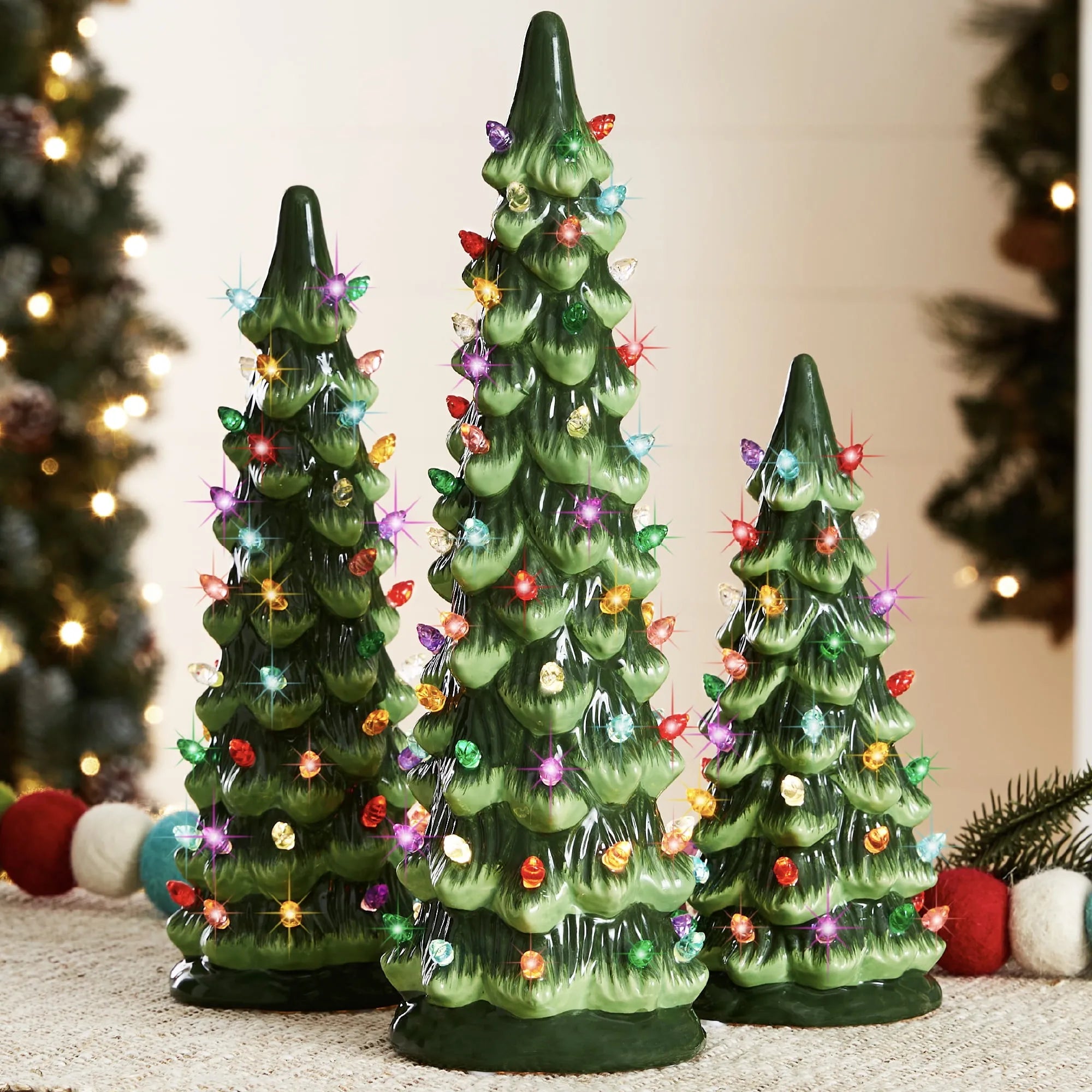 🕯️ Hand-Painted resin Pre-Lit Christmas Tree with LED Lights