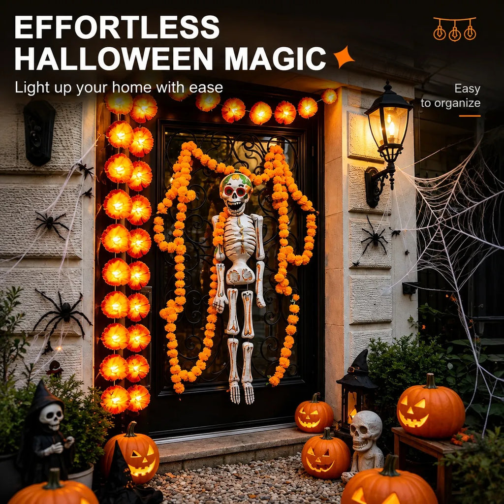 Lighted Marigold Flower String Lights - 10 ft, 20 Warm LEDs