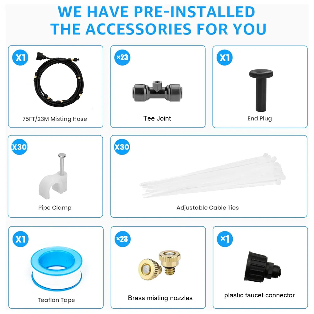 💦☀️Outdoor Spray Cooling System – 75FT DIY Misting Kit for Instant Summer Relief