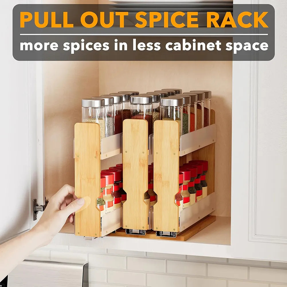 🌿 Bamboo Pull-Out Spice Rack
