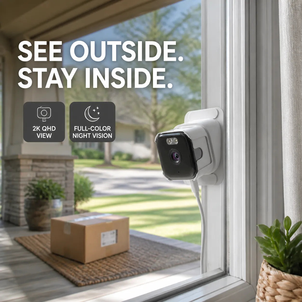 2K Window Security Camera with Full-Color Night Vision