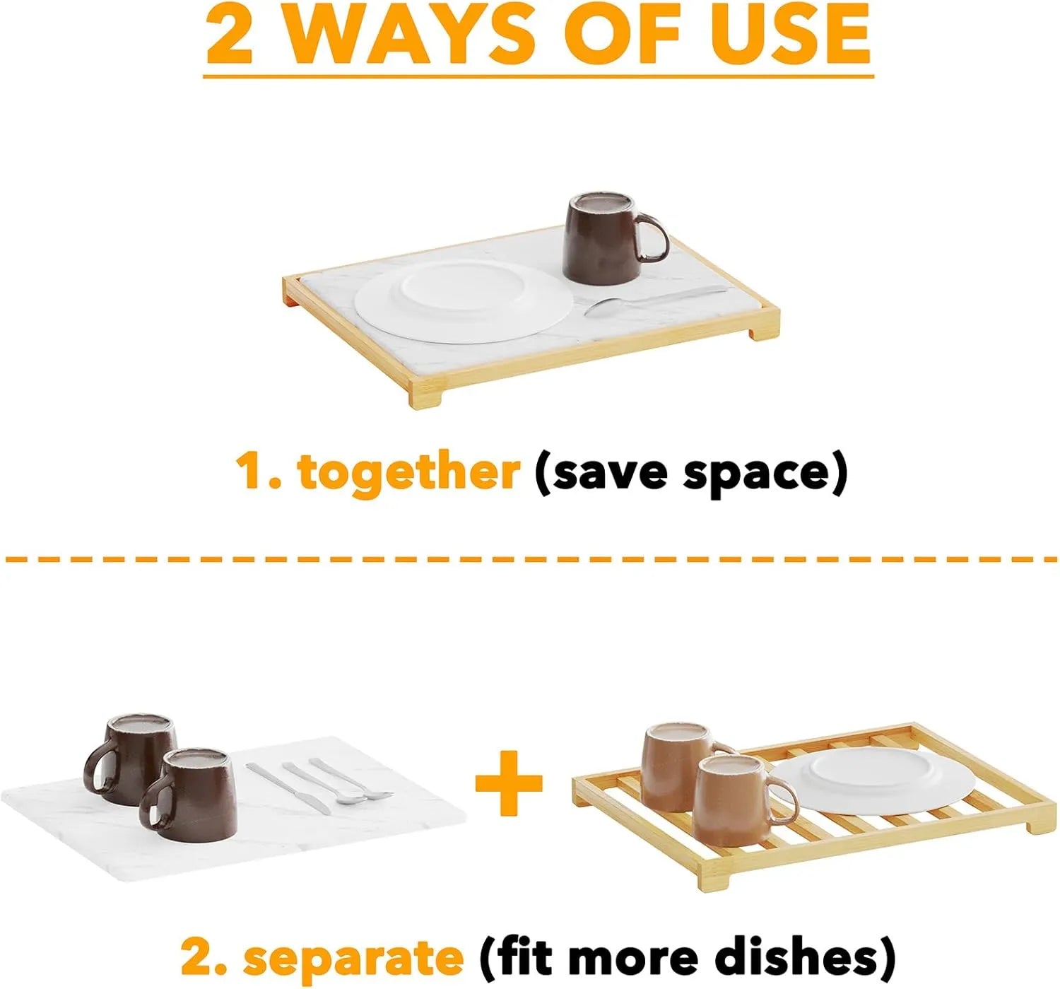 Stone Drying Mat for Kitchen Counter, Bamboo Rack Dish Pad