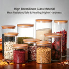 Glass Storage Jars with Airtight Bamboo Lids – Pantry & Kitchen Organizer Set🌾