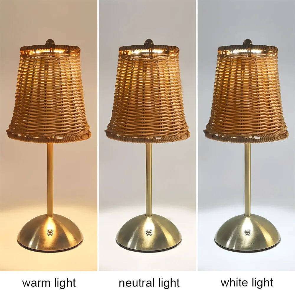 🌿Cordless Rattan Table Lamp – Rechargeable Boho LED Bedside Lamp