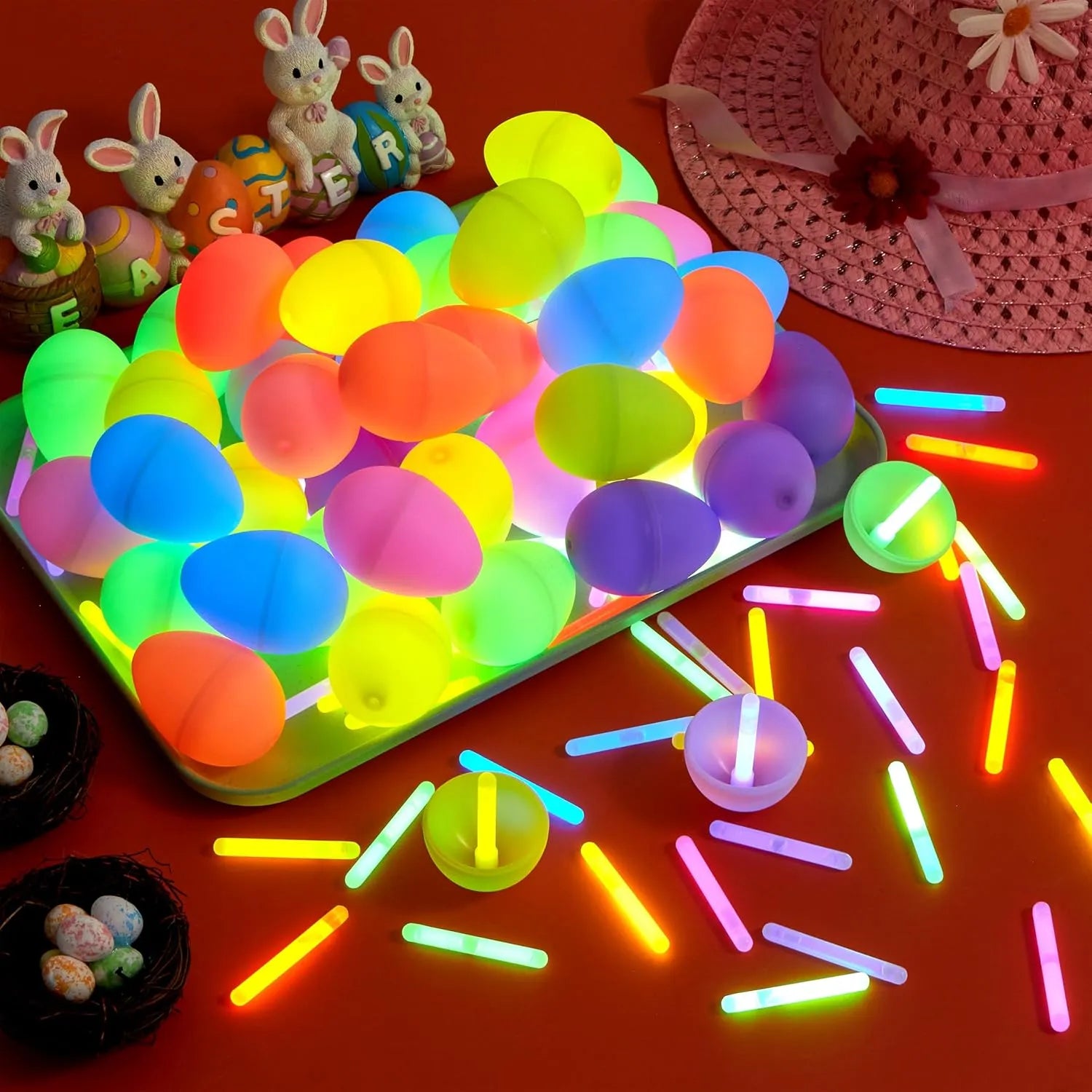 100 Glow-in-the-Dark Easter Eggs with 100 Mini Glow Sticks – Perfect for Easter Egg Hunts!