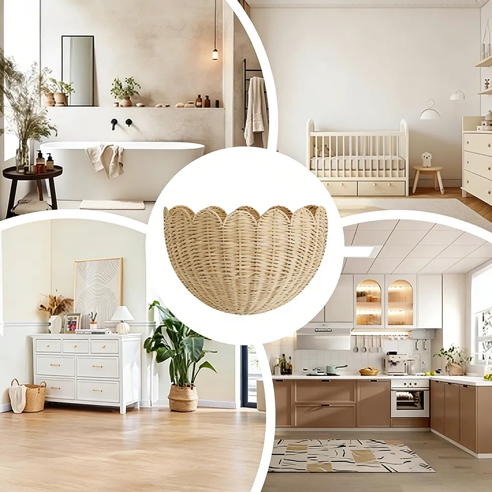 🧺 Handwoven Rattan Wall Basket – Natural Storage, Timeless Style