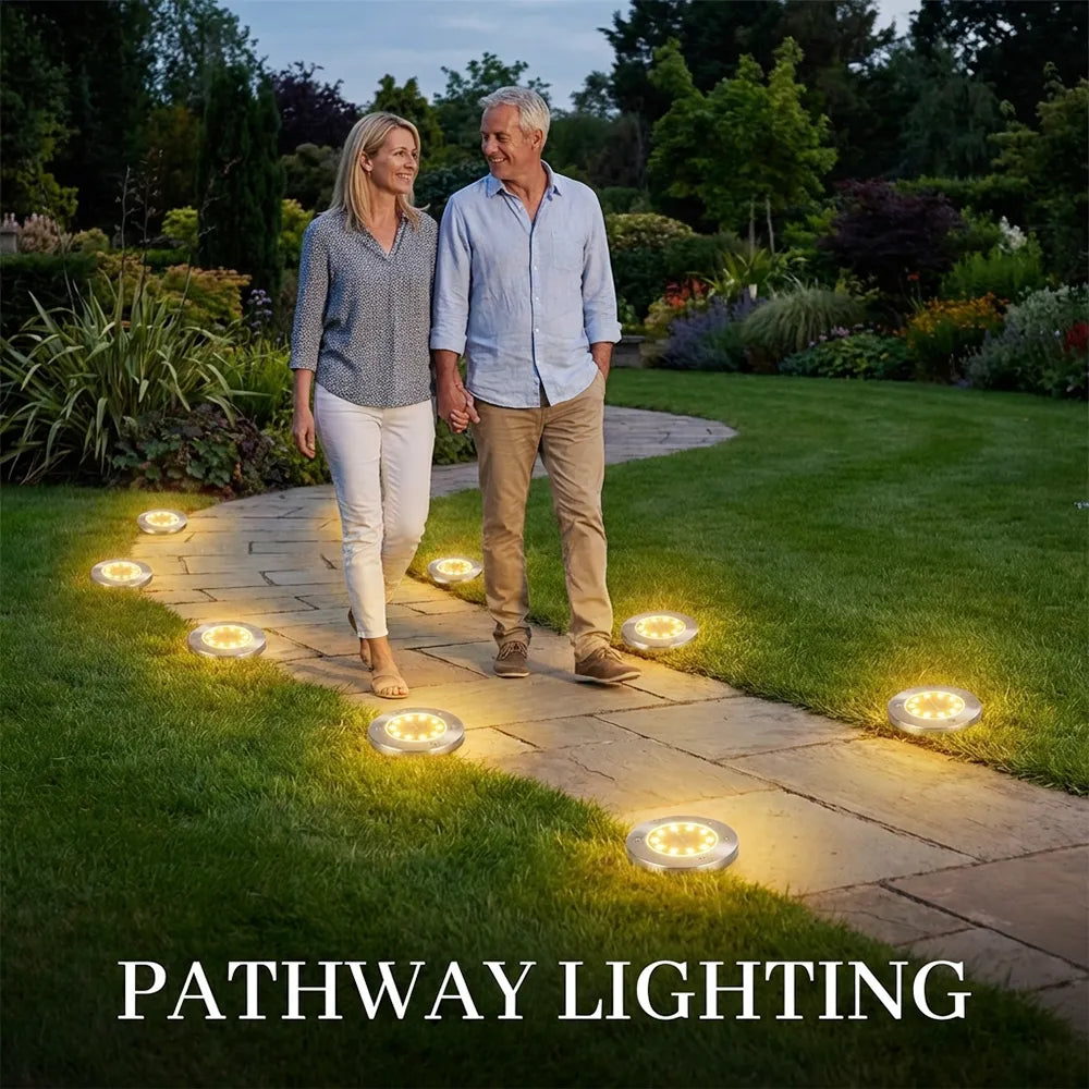 🌙 Solar Ground Lights – 8 LED Outdoor Disk Lights