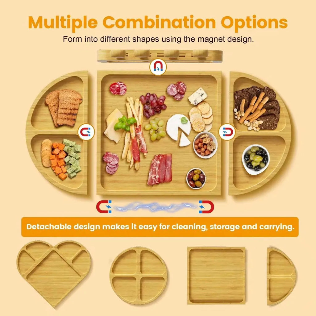 🍷 Large Bamboo Charcuterie Board Set - 3-Piece Round Wooden Cheese Tray for Cheese, Crackers, and Snacks
